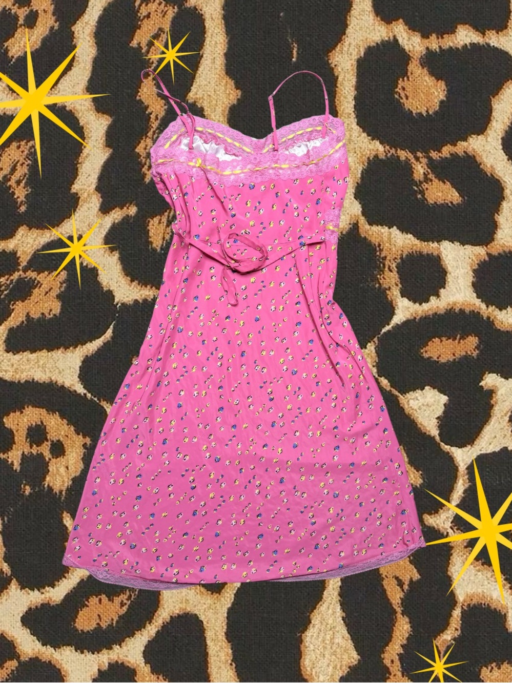 BETSEY JOHNSON | Pink Slip Dress with Delicate Lace Trim | Women’s Size L - Picture 4 of 6